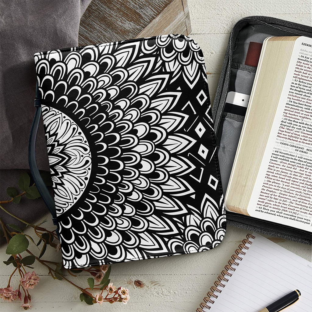 Black And White Mandala Print Leather Bible Cover