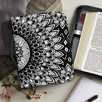 Black And White Mandala Print Leather Bible Cover