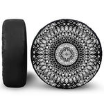 Black And White Mandala Print Leather Spare Tire Cover