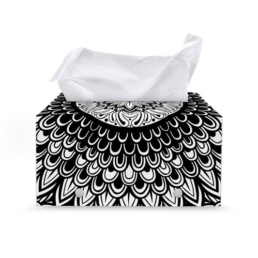 Black And White Mandala Print Leather Tissue Box Cover