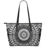 Black And White Mandala Print Leather Tote Bag