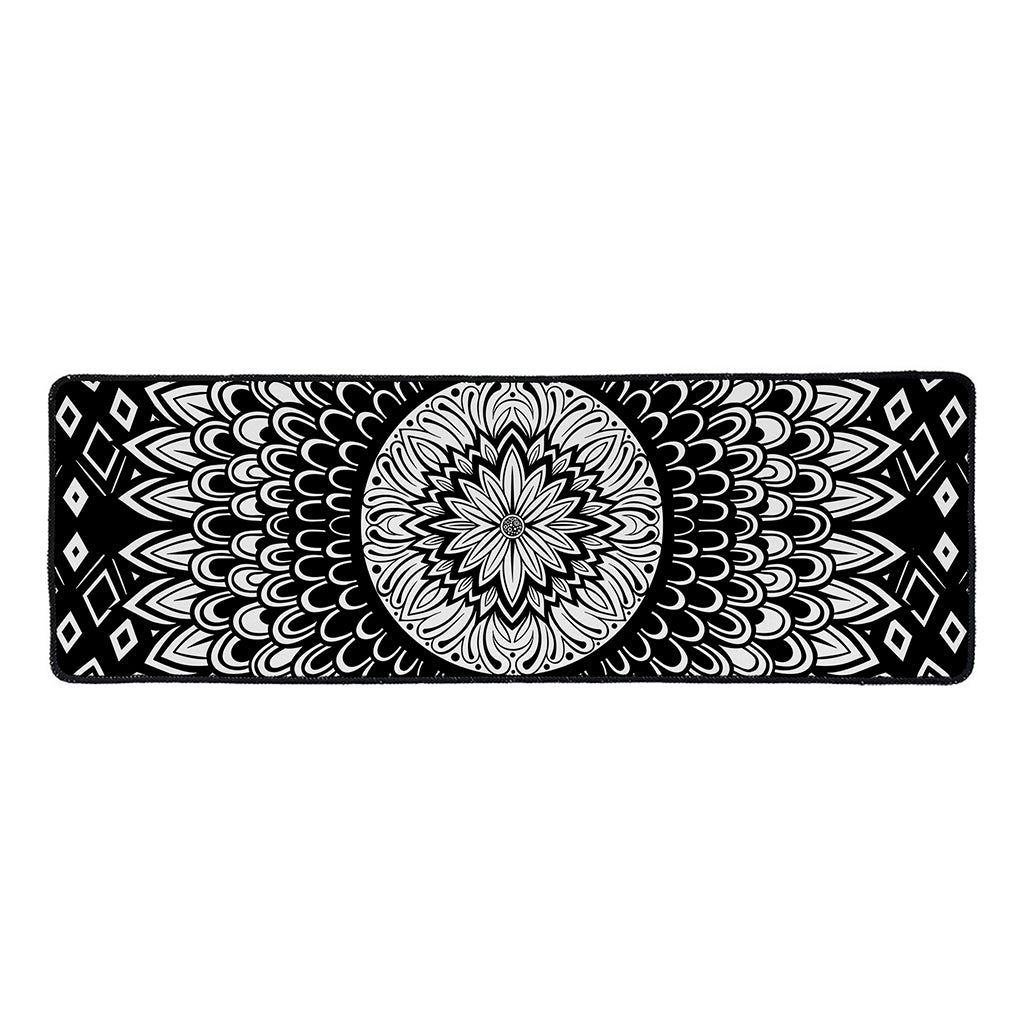 Black And White Mandala Print Long Kitchen Mat