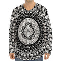 Black And White Mandala Print Long Sleeve Baseball Jersey