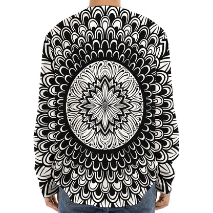 Black And White Mandala Print Long Sleeve Baseball Jersey