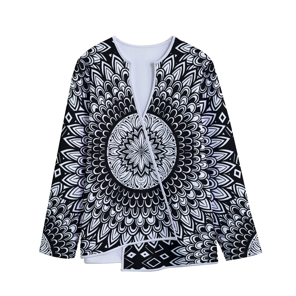 Black And White Mandala Print Long Sleeve Short Coat