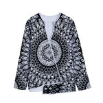 Black And White Mandala Print Long Sleeve Short Coat