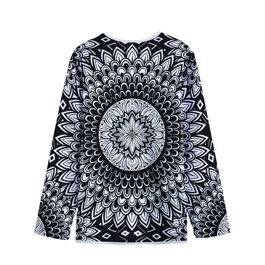 Black And White Mandala Print Long Sleeve Short Coat