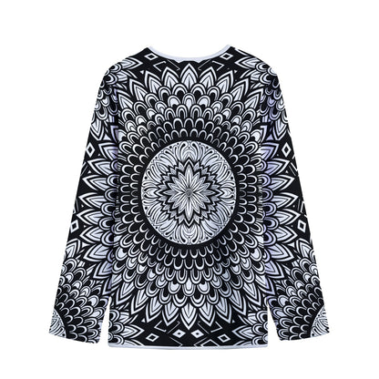 Black And White Mandala Print Long Sleeve Short Coat