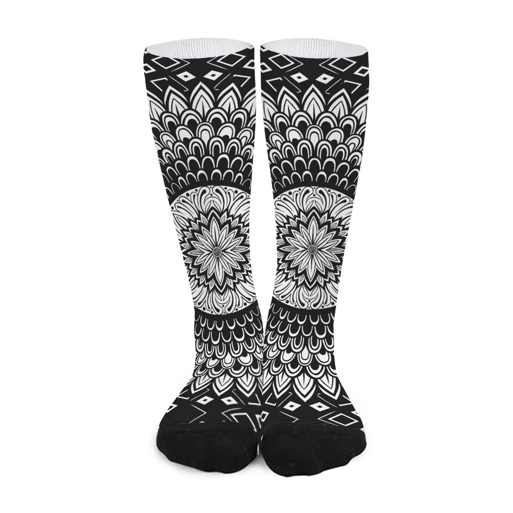 Black And White Mandala Print Long Socks