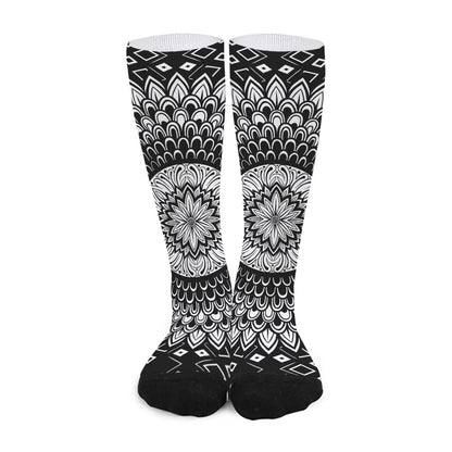 Black And White Mandala Print Long Socks