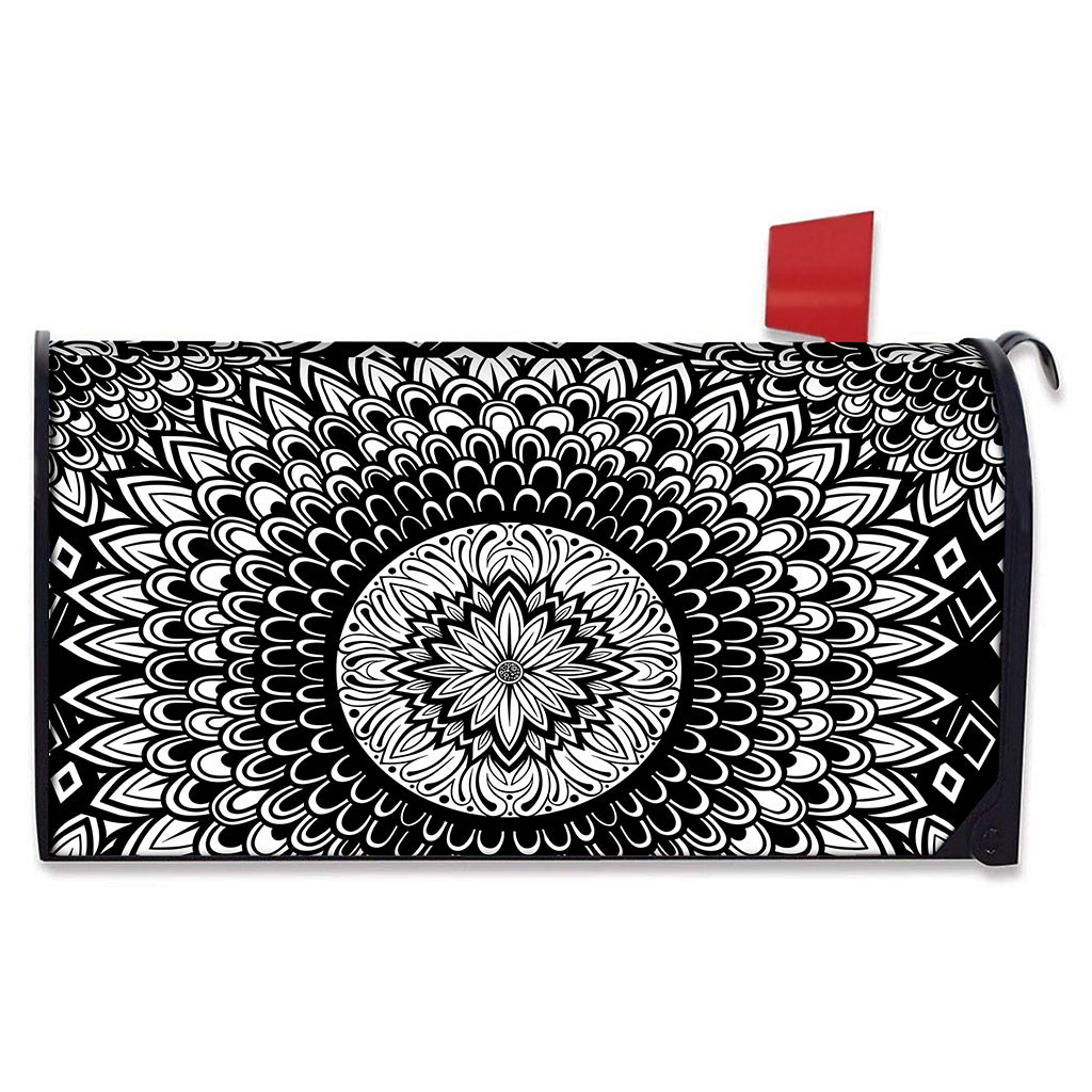 Black And White Mandala Print Mailbox Cover