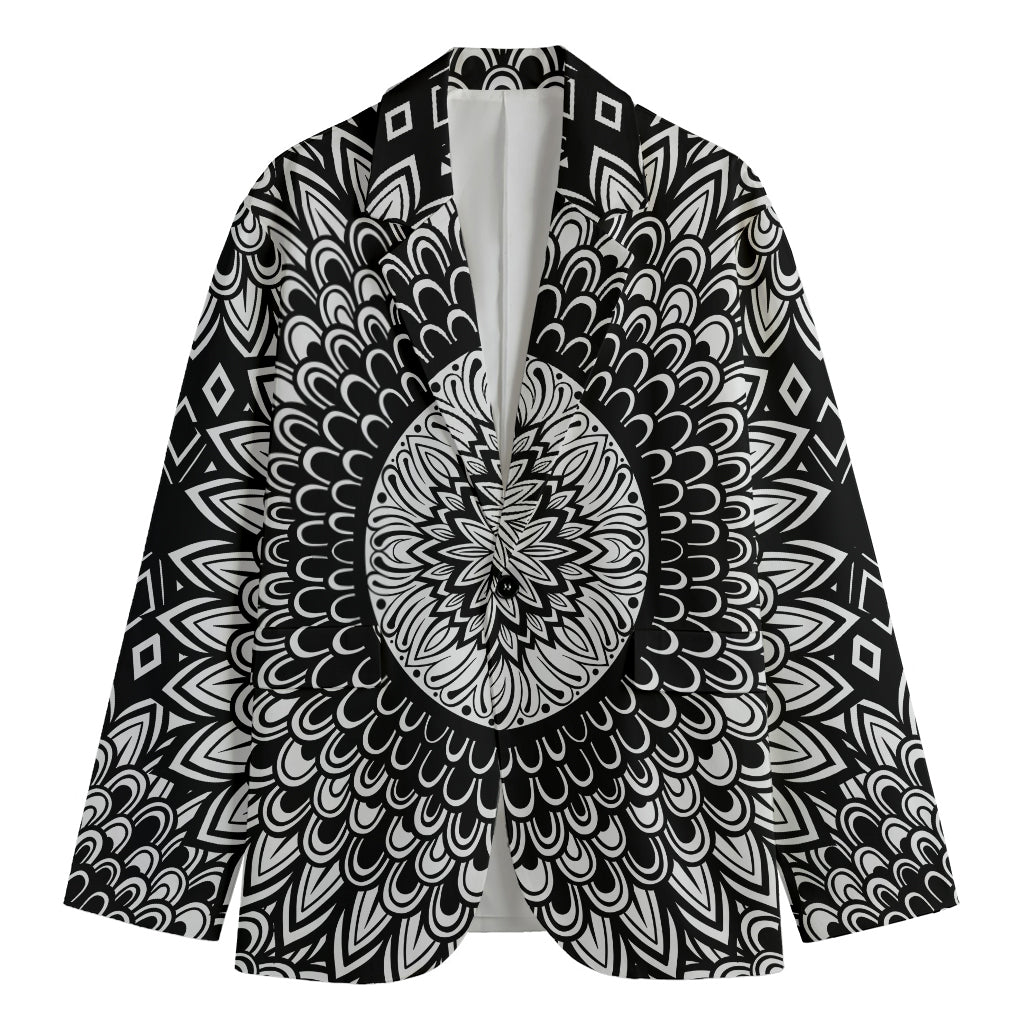 Black And White Mandala Print Men's Cotton Blazer