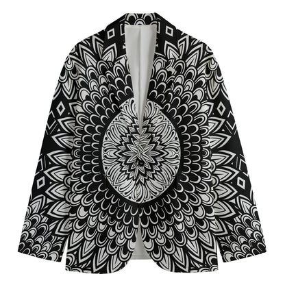Black And White Mandala Print Men's Cotton Blazer