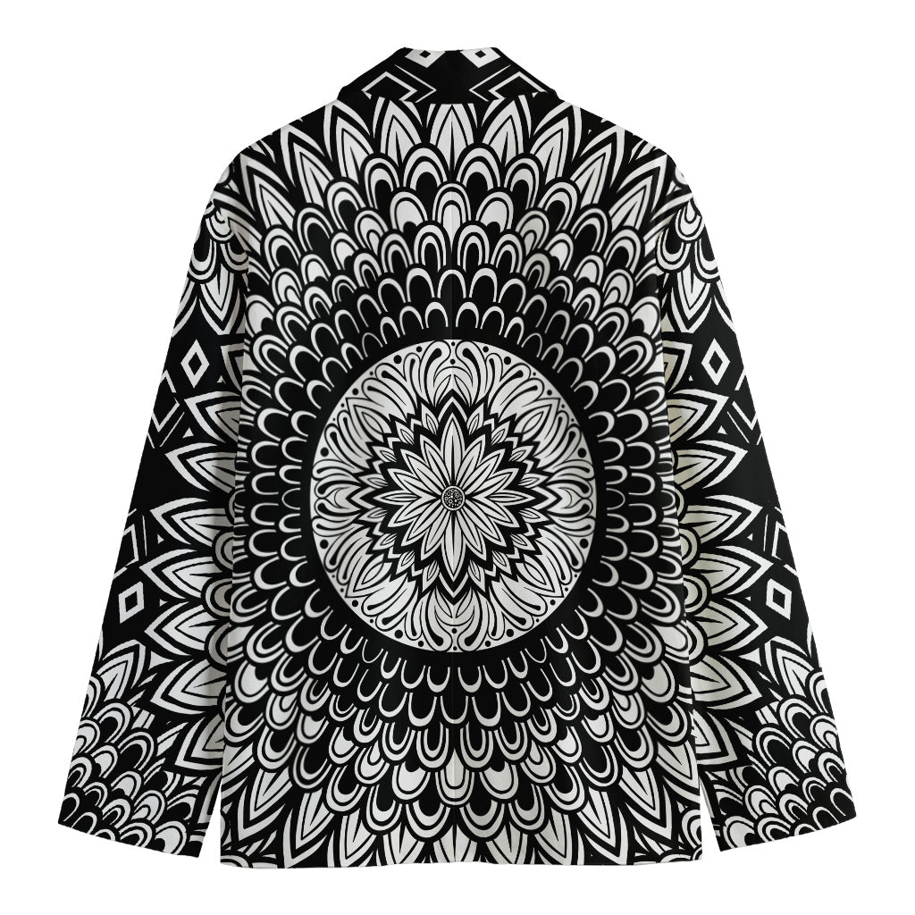 Black And White Mandala Print Men's Cotton Blazer