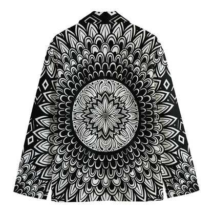 Black And White Mandala Print Men's Cotton Blazer