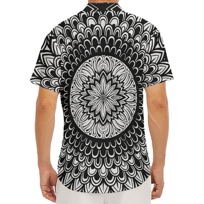Black And White Mandala Print Men's Deep V-Neck Shirt