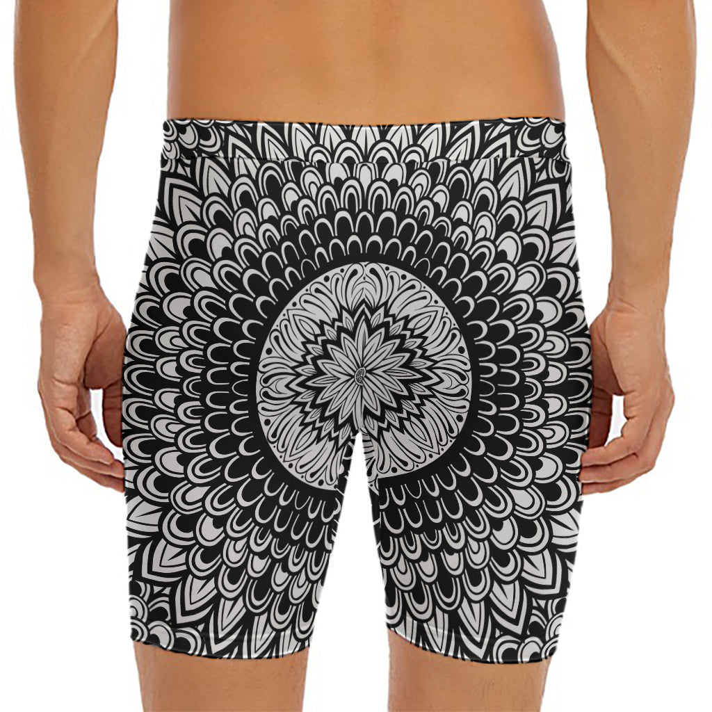Black And White Mandala Print Men's Long Boxer Briefs
