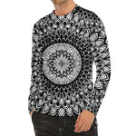 Black And White Mandala Print Men's Long Sleeve Rash Guard