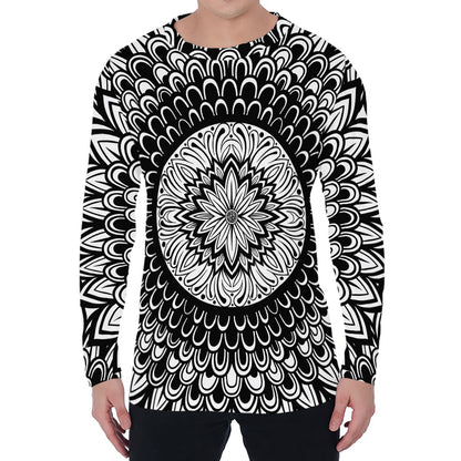 Black And White Mandala Print Men's Long Sleeve T-Shirt