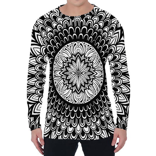 Black And White Mandala Print Men's Long Sleeve T-Shirt