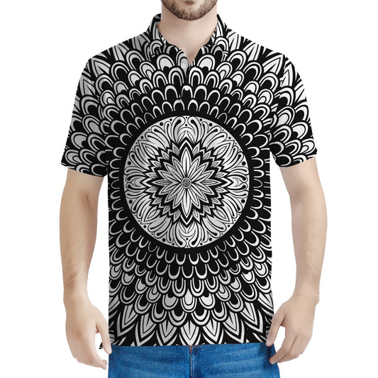 Black And White Mandala Print Men's Polo Shirt