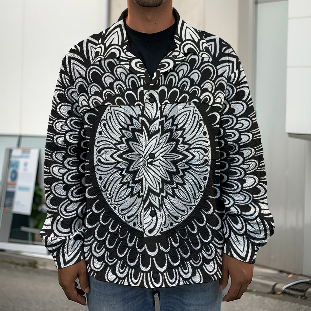 Black And White Mandala Print Men's Shirt Jacket