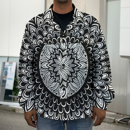 Black And White Mandala Print Men's Shirt Jacket