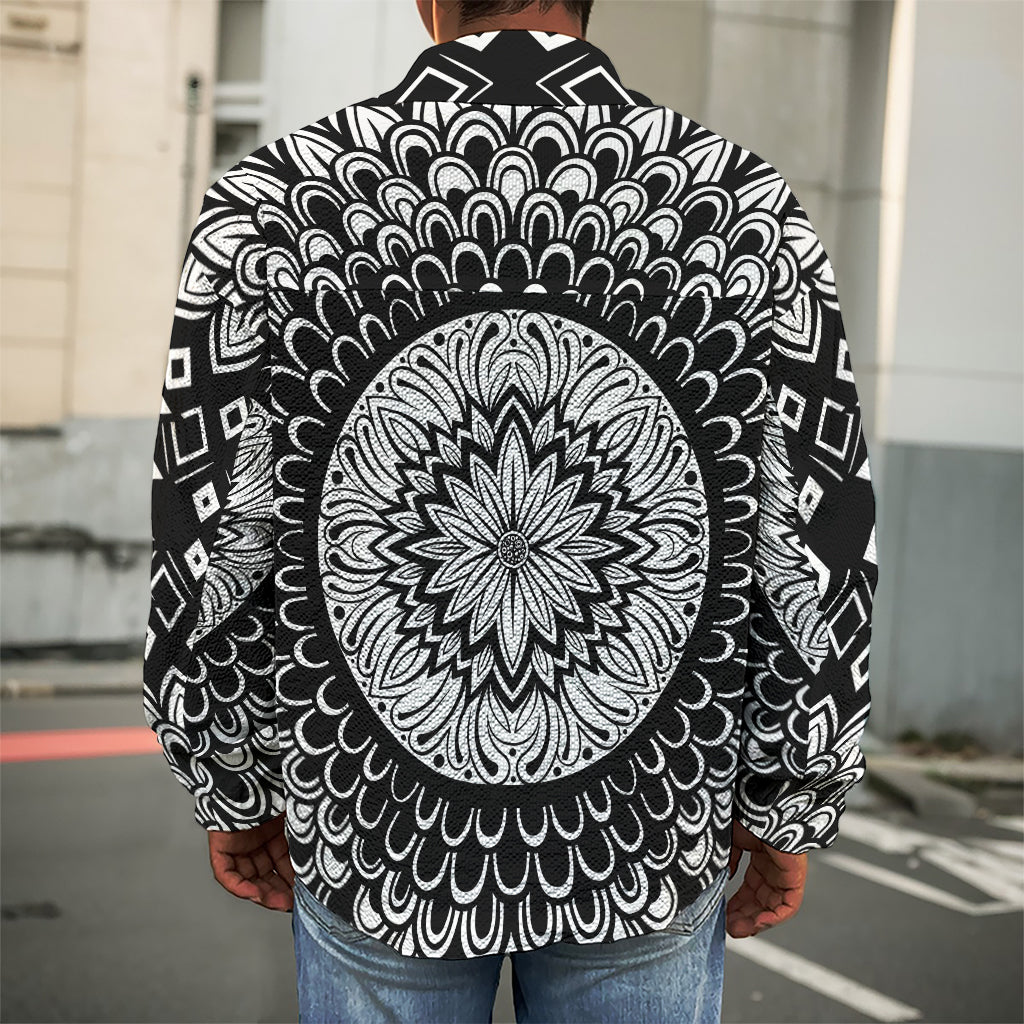 Black And White Mandala Print Men's Shirt Jacket