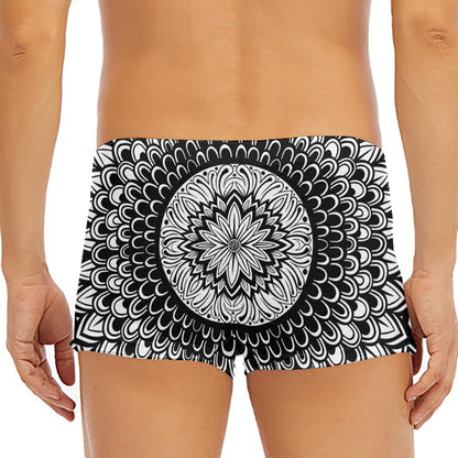 Black And White Mandala Print Men's Short Boxer Briefs