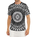 Black And White Mandala Print Men's Short Sleeve Rash Guard