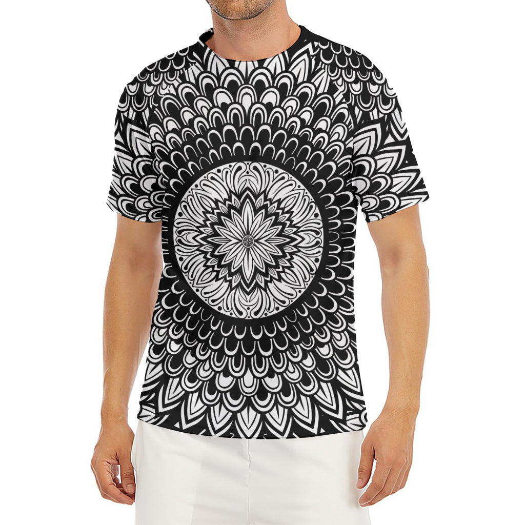 Black And White Mandala Print Men's Short Sleeve Rash Guard