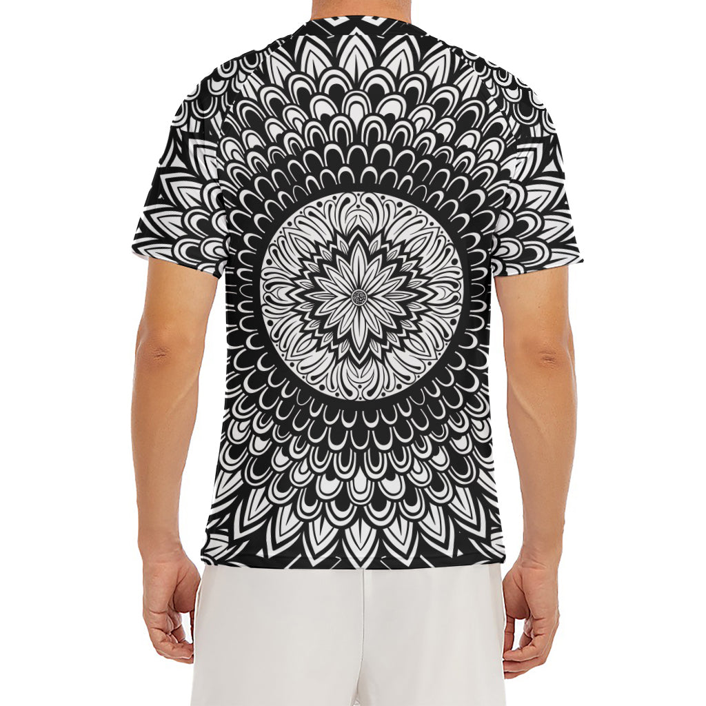 Black And White Mandala Print Men's Short Sleeve Rash Guard