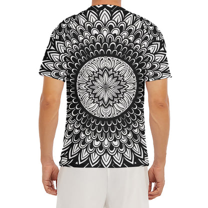 Black And White Mandala Print Men's Short Sleeve Rash Guard