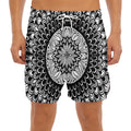 Black And White Mandala Print Men's Split Running Shorts