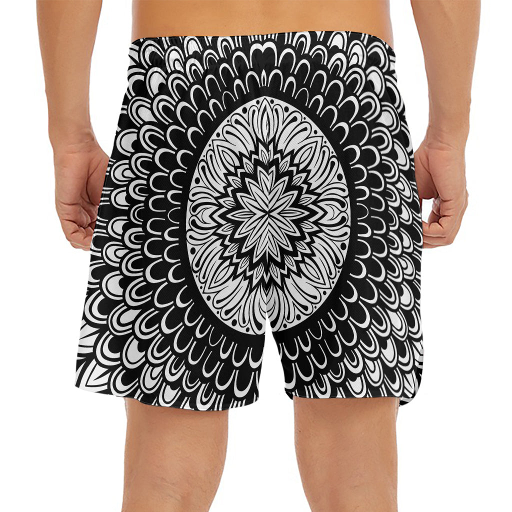 Black And White Mandala Print Men's Split Running Shorts