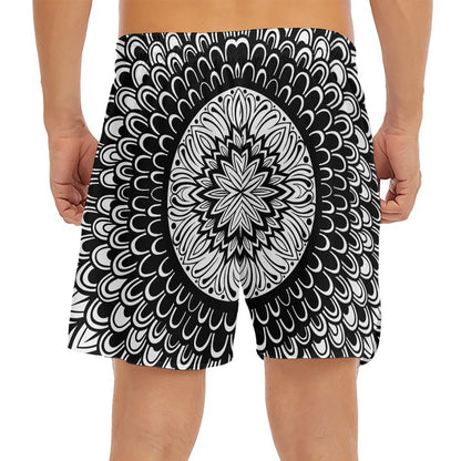 Black And White Mandala Print Men's Split Running Shorts