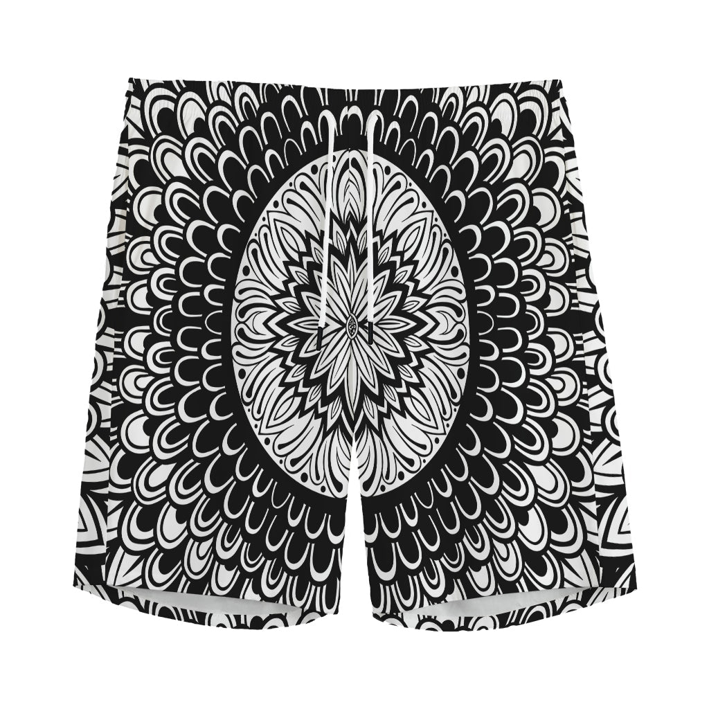 Black And White Mandala Print Men's Sports Shorts