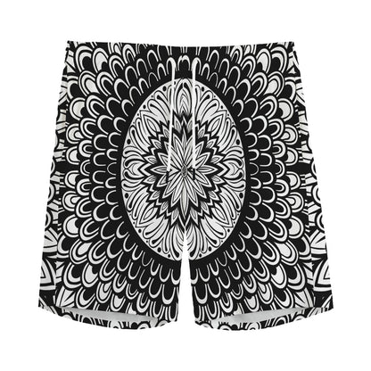 Black And White Mandala Print Men's Sports Shorts