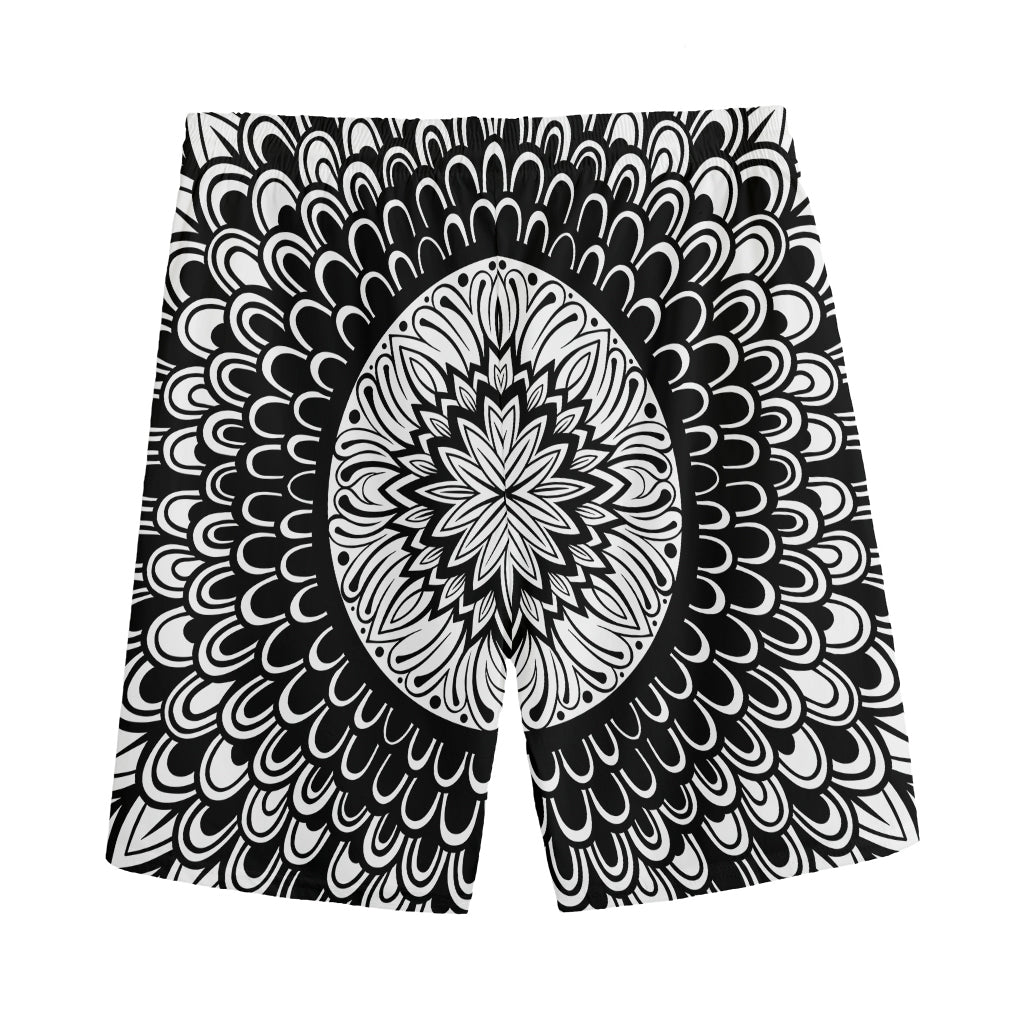 Black And White Mandala Print Men's Sports Shorts