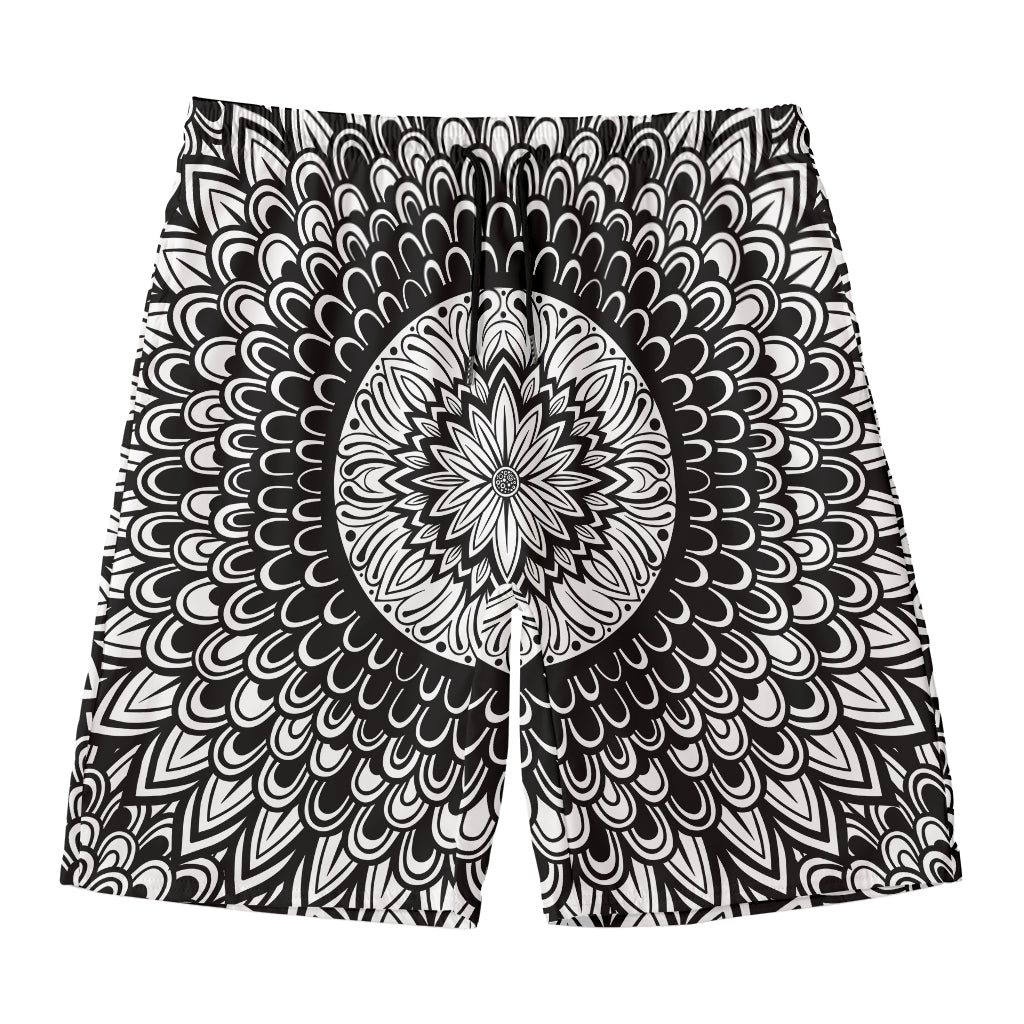 Black And White Mandala Print Men's Swim Trunks