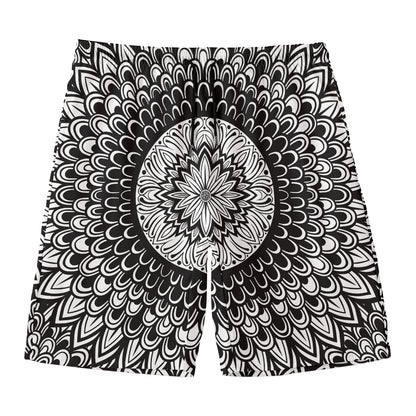 Black And White Mandala Print Men's Swim Trunks