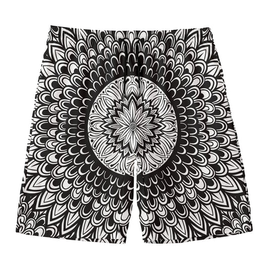 Black And White Mandala Print Men's Swim Trunks