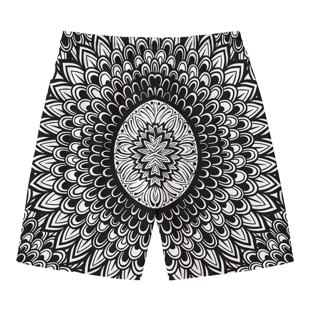 Black And White Mandala Print Men's Swim Trunks