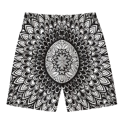 Black And White Mandala Print Men's Swim Trunks