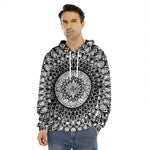 Black And White Mandala Print Men's Velvet Pullover Hoodie