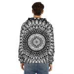 Black And White Mandala Print Men's Velvet Pullover Hoodie