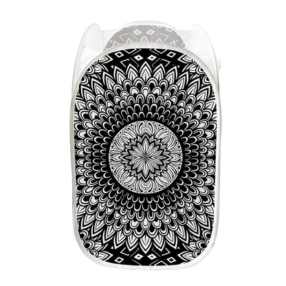 Black And White Mandala Print Mesh Laundry Hamper
