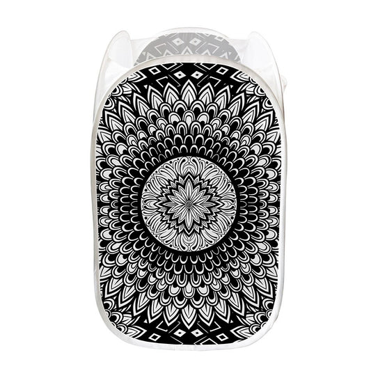 Black And White Mandala Print Mesh Laundry Hamper