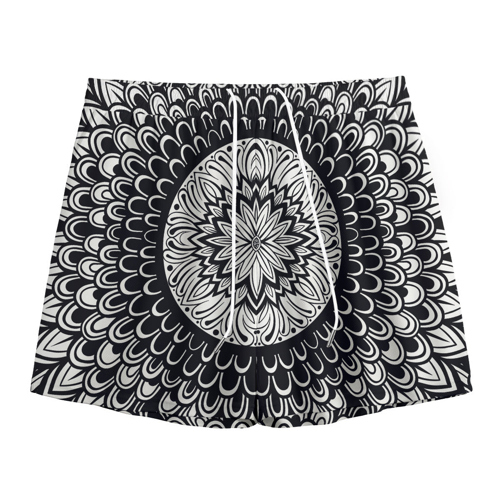 Black And White Mandala Print Mesh Shorts