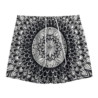 Black And White Mandala Print Mesh Shorts